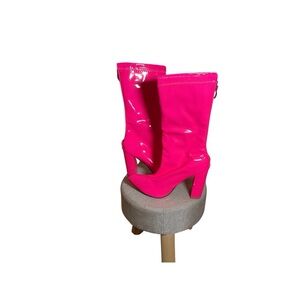 Electric Hot Pink Mid Calf Go-Go Boots